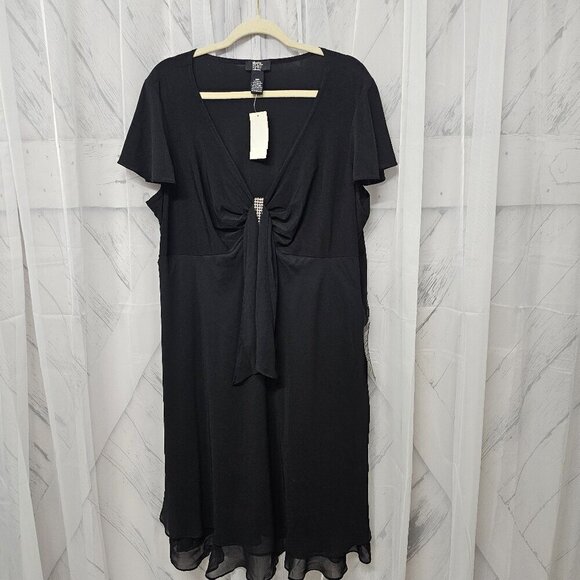 NWT Studio 1940 Black Chiffon Flowy Evening Retro Dress Size 22W - Picture 1 of 11